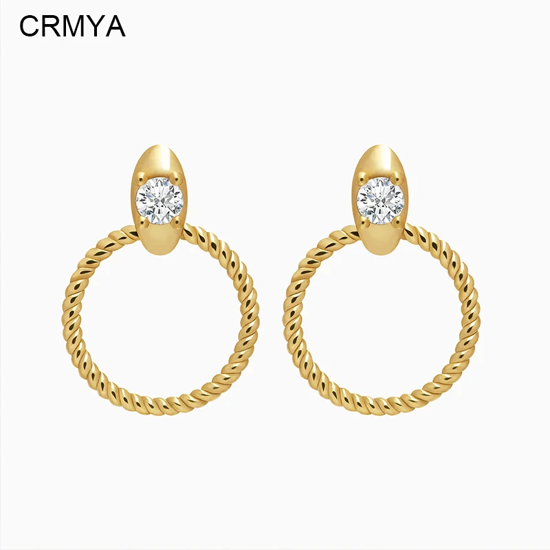 

CRMYA медные позолоченные Висячие серьги для женщин с кубическим цирконием пирсинг большие круглые висячие серьги 2022 ювелирные изделия оптовая продажа