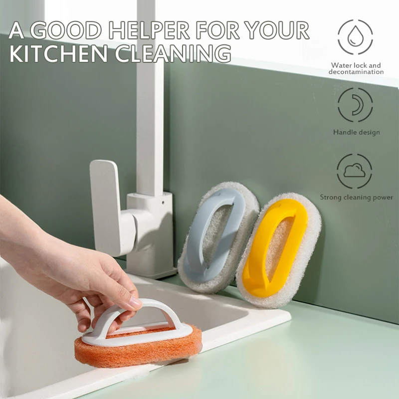 

Multi-function Handles Sponge Brush Dishwashing Brush Kitchen Cleaning Brush Bathroom Glass Wall Cleaning Brush Kitchen Accessor
