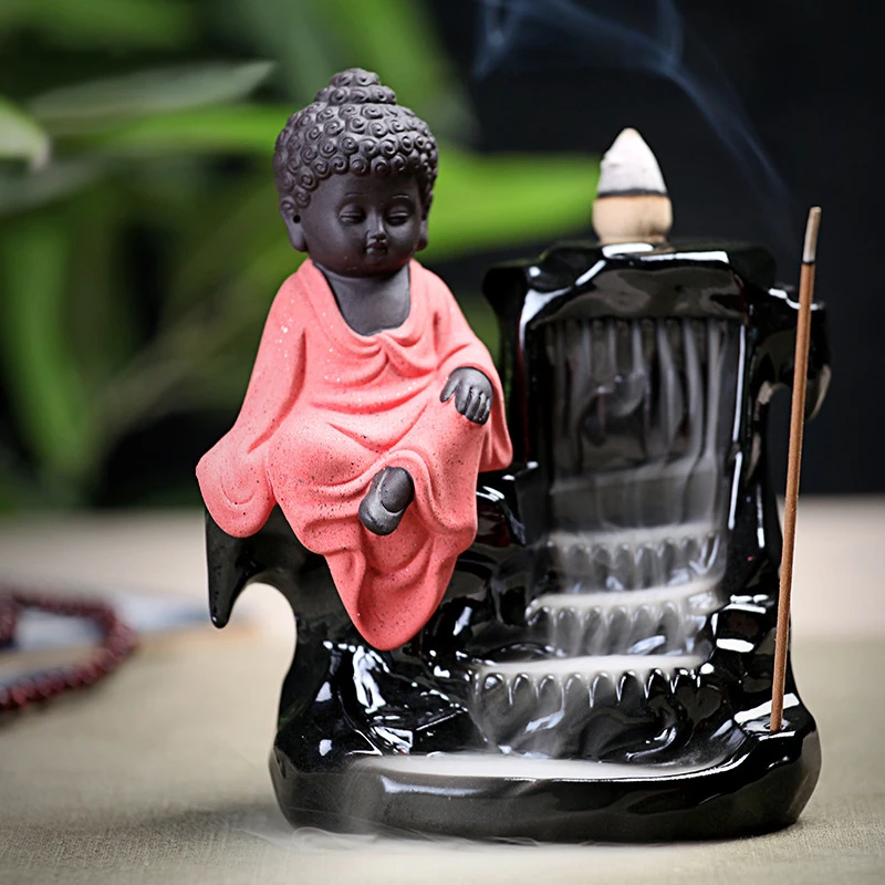 Buddhism Ceramic backflow Incense Burners Porcelain Censer Incense waterfall Holder Decoration Yoga Sakyamuni Buddha Supplies
