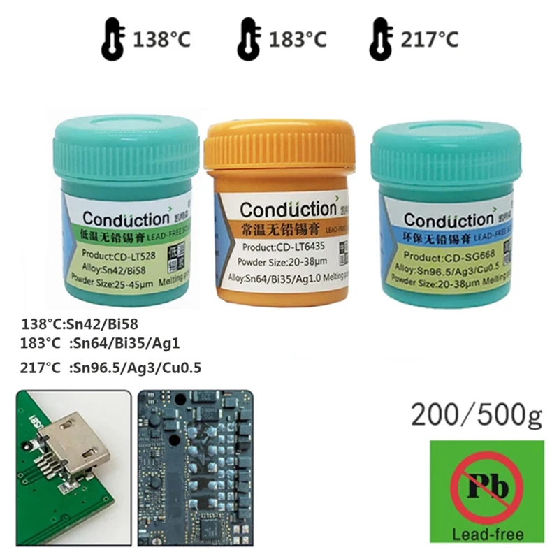 200 г/500 г блестящая ремонтная паяльная паста Bga Низкая Средняя Высокая температура