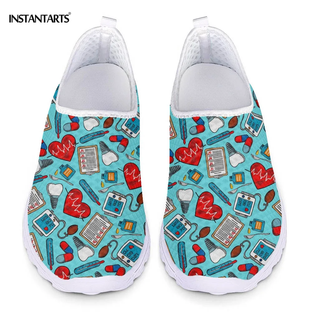 

INSTANTARTS Cute Medical Pattern Dentist Doctor Nurse Shoes for Women Summer Flat Sneaker Female Nursing Shoe Women's Footwear