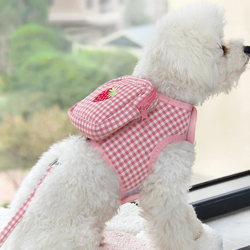 

Sweet Embroidery Pattern Dog Leash Bag Functional Pet Cat Collar Harness for Bichon Teddy Cats Vest Dog Accessories Outdoor