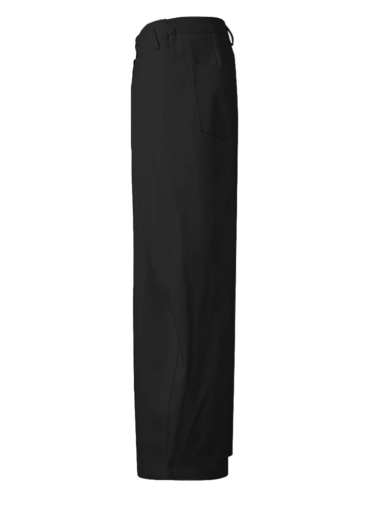 EAM Длинные широкие брюки с высокой талией и черными пуговицами новые женские