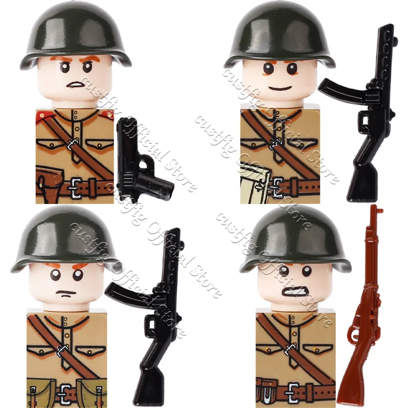 Фото Конструктор MOC: Фигурки советских солдат, офицер пехоты Красной Армии, шлем, пистолет ППС, аксессуары, DIY-блоки, игрушки для мальчиков, подарок №5