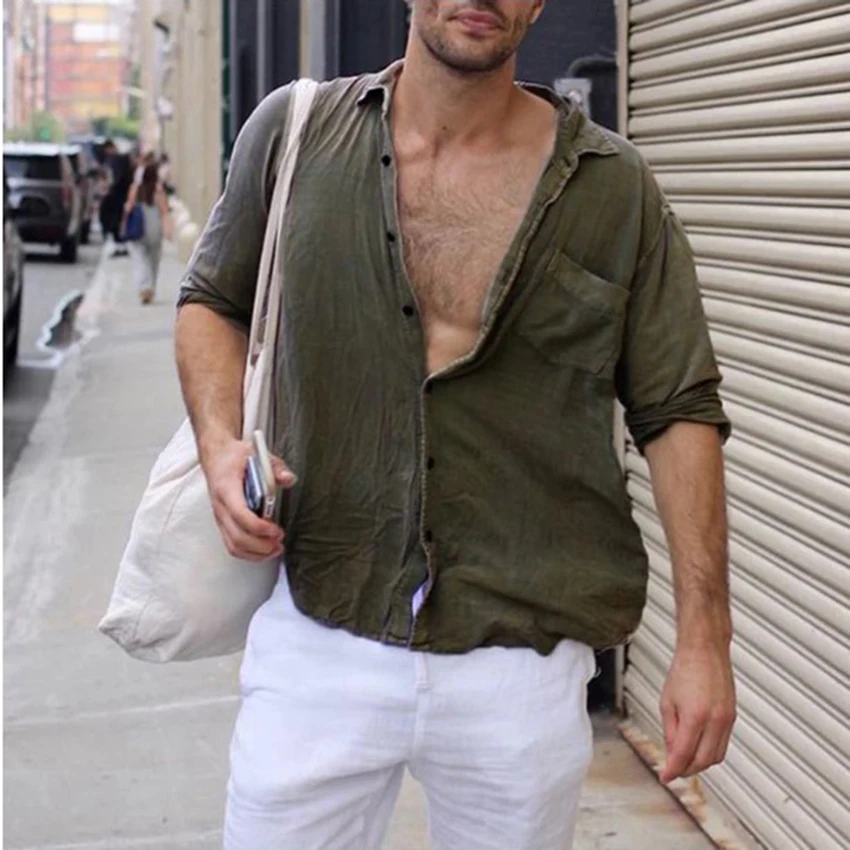

2021 Fashion Solid Shirts Men Long Sleeve Lapel Neck Zippers Streetwear Outerwear Camisa Male Shirts Plus Size Clothing