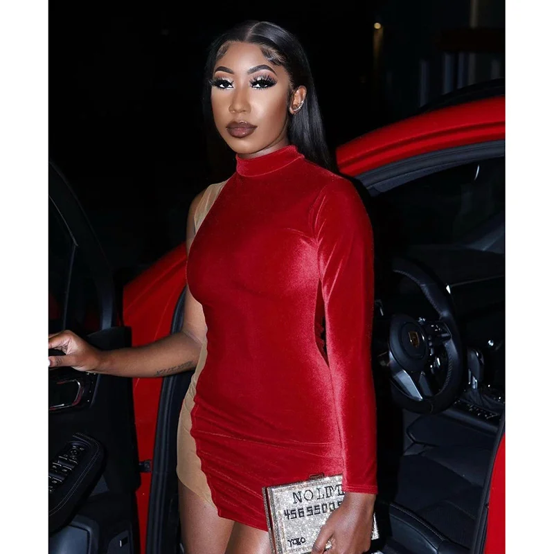 

Zoctuo Women Long Sleeve Party Club Bodycon Streetwear Red Short Mini Dress 2022 Fall Clothing Wholesale Items For Business
