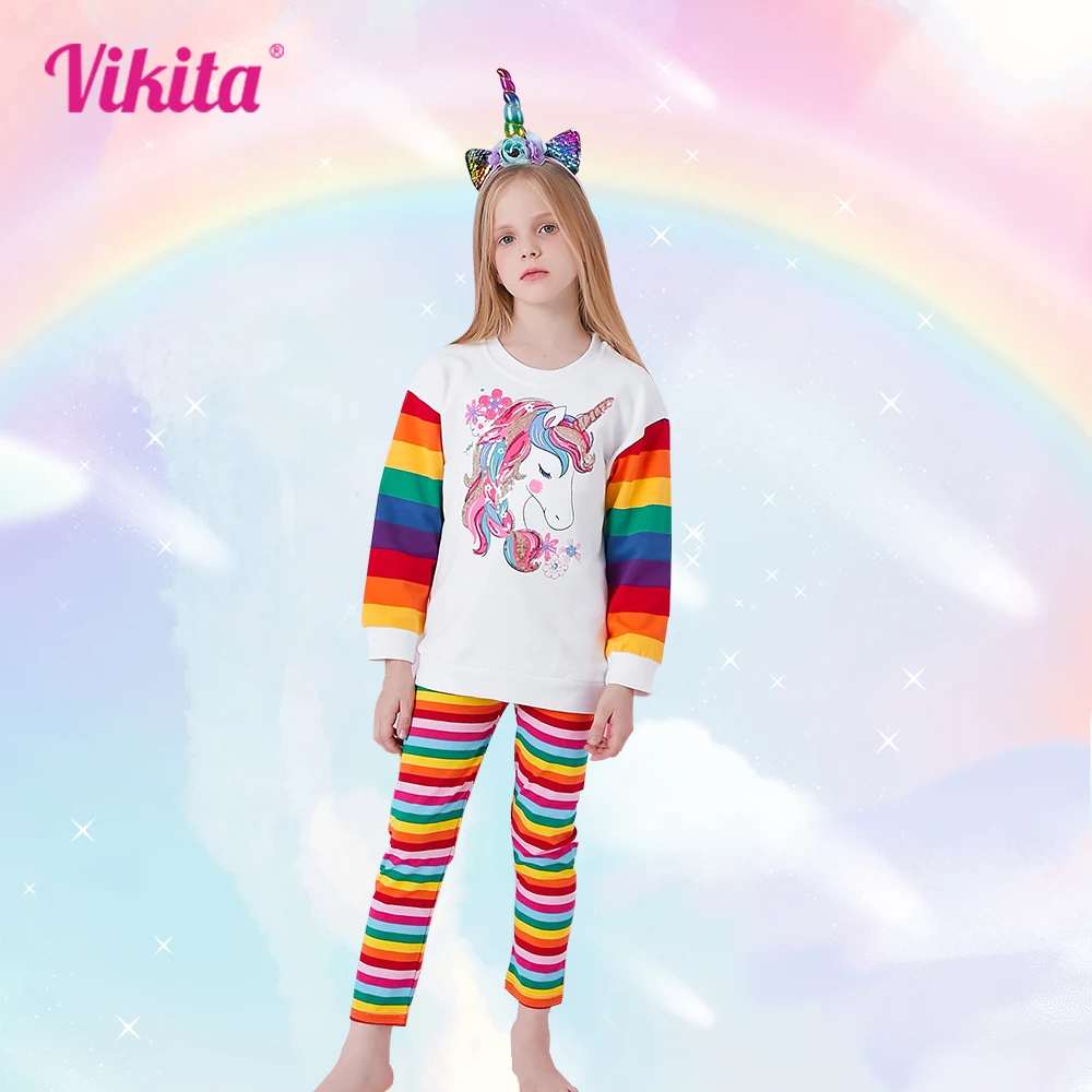 

VIKITA Kids Sweater Autumn Winter Girls Sequins Unicorn Sweatshirts Children Long Sleeve Cartoon Clothes Outwear Sweatshirt