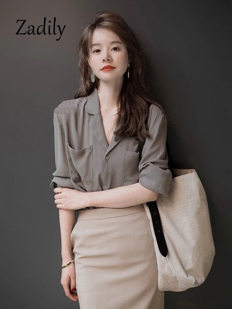 

Zadily 2023 Autumn Korea Style Long Sleeve Woman Shirt Office Lady Button Up Work Woman Blouse Elegant Female Clothing Tops