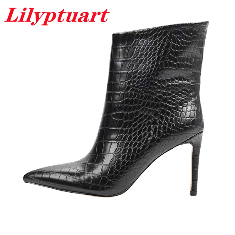 

LILYPTUART ZA ins 2022 Winter Boots, Women, Fashion Pointed Toe Slip-On Wide Boots, Designer, Coat Shoes, Sexy, Stone Pattern,
