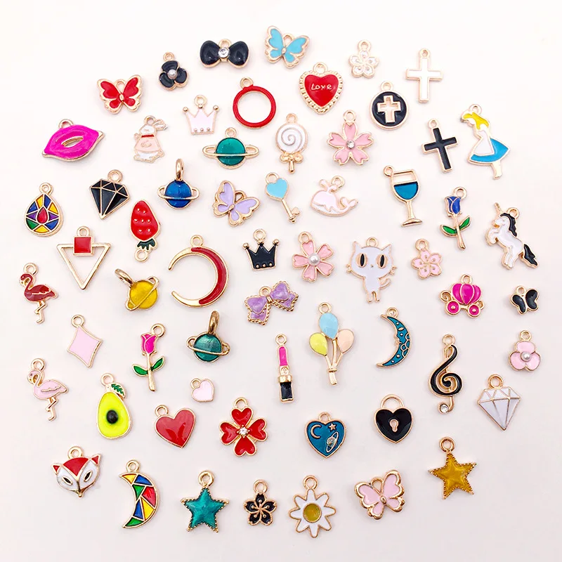 

60PC/lot Moon Bowknot Rose Flower Pendant Hang Charms Gold Plated Mix Styles DIY Jewelrys For Bracelet Necklace Making
