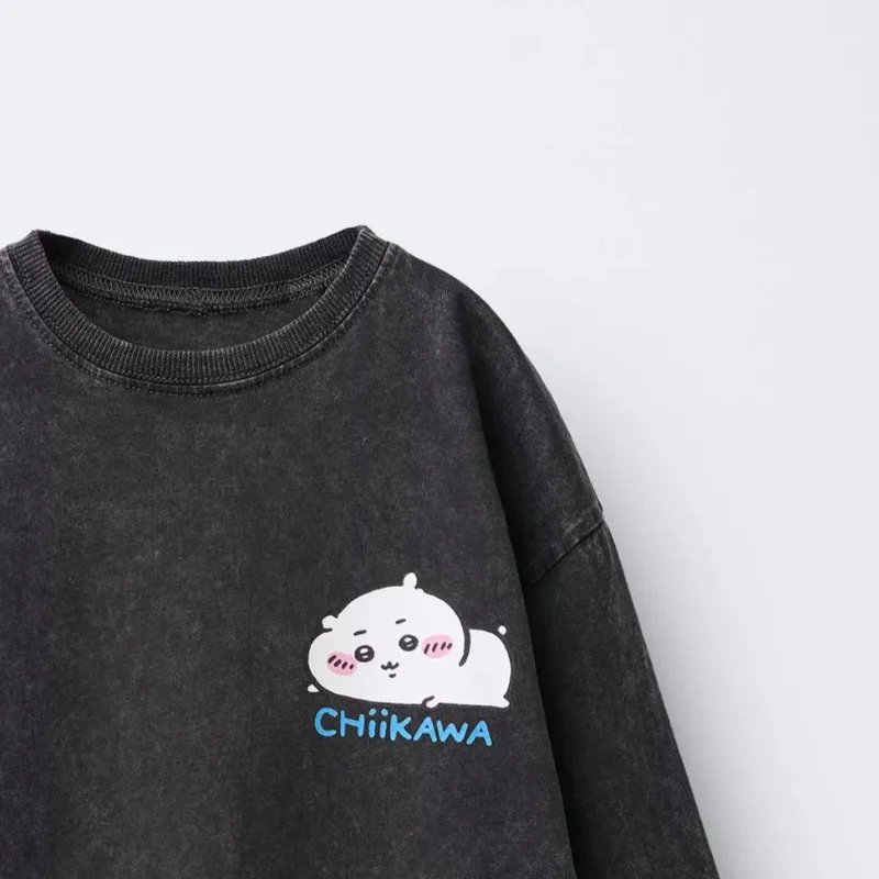 Детская одежда Chiikawa Hachiware Usagi Kawaii с аниме-принтом, круглым вырезом, для отдыха, цвет антрацитовый серый, удобная, с длинными рукавами (art.: 3920dbab7facf) - 3920dbab7facf