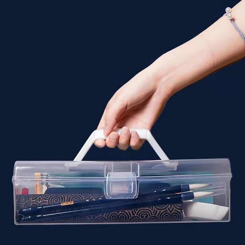 

Portable Large Capacity Transparent Pen Case Waterproof Plastic Pencilcase with Handle Writing Brush Holder School Stationery