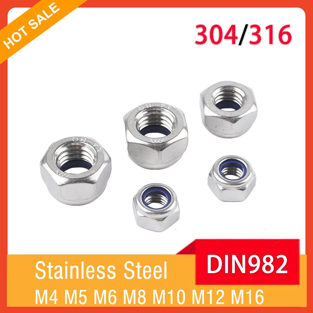 M4 M5 M6 M8 M10 M12 M16 DIN982 A2-70 304/A4-80 316 утолщенная нейлоновая фиксирующая гайка из