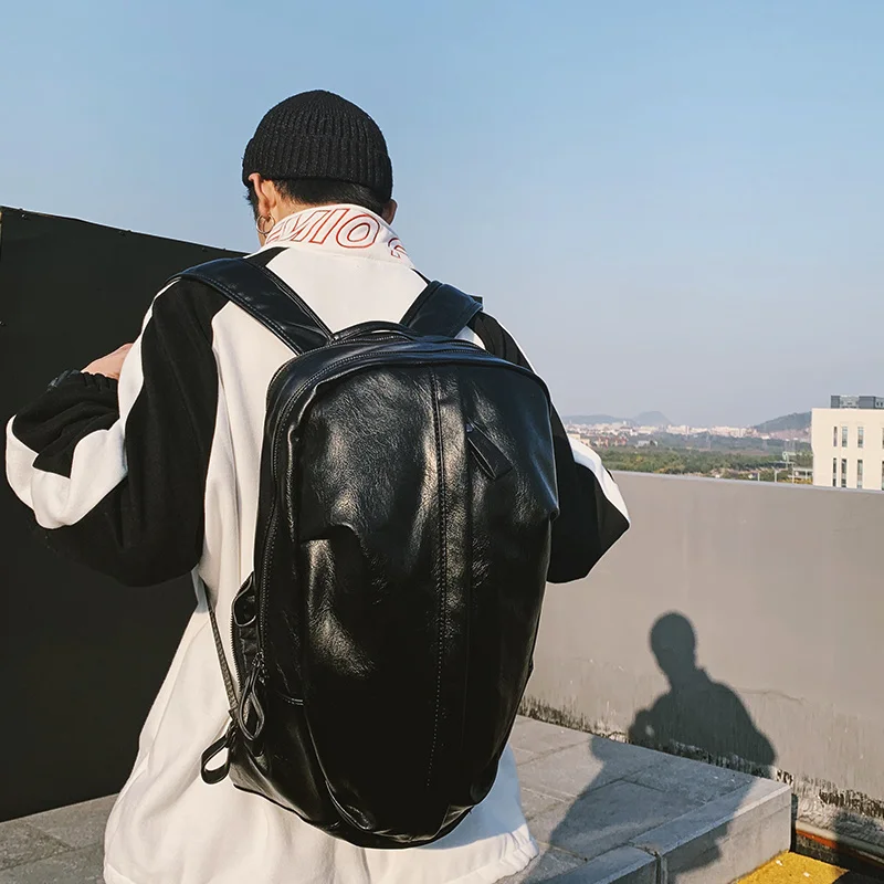 

Personality trendy men's fashion backpack Korean Leather Backpack outdoor leisure travel backpack student schoolbag new style