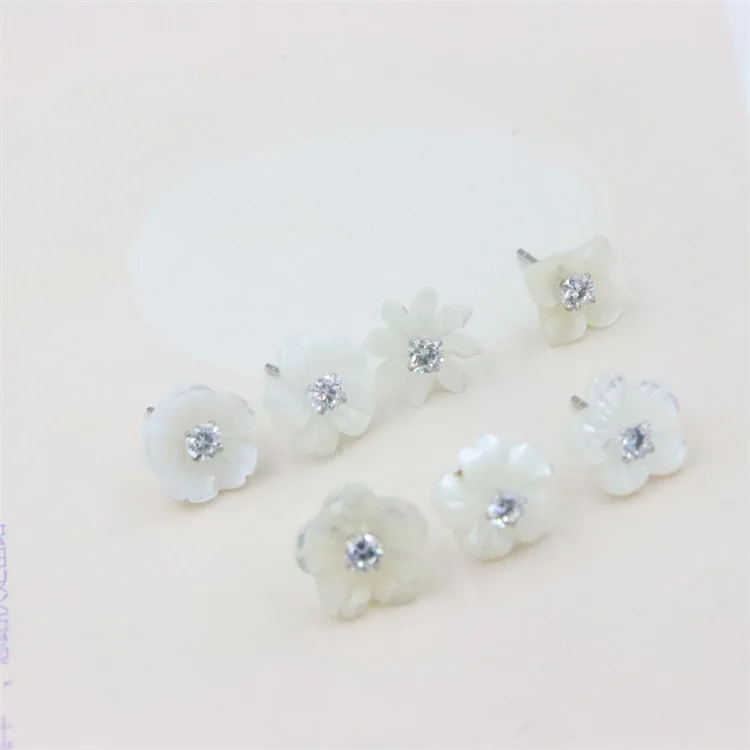 

ZFSILVER 100% 925 Sterling Silver Fashion Nature White Shell Sculpture Flower Stud Earrings For Women Charm Jewelry Party Gift