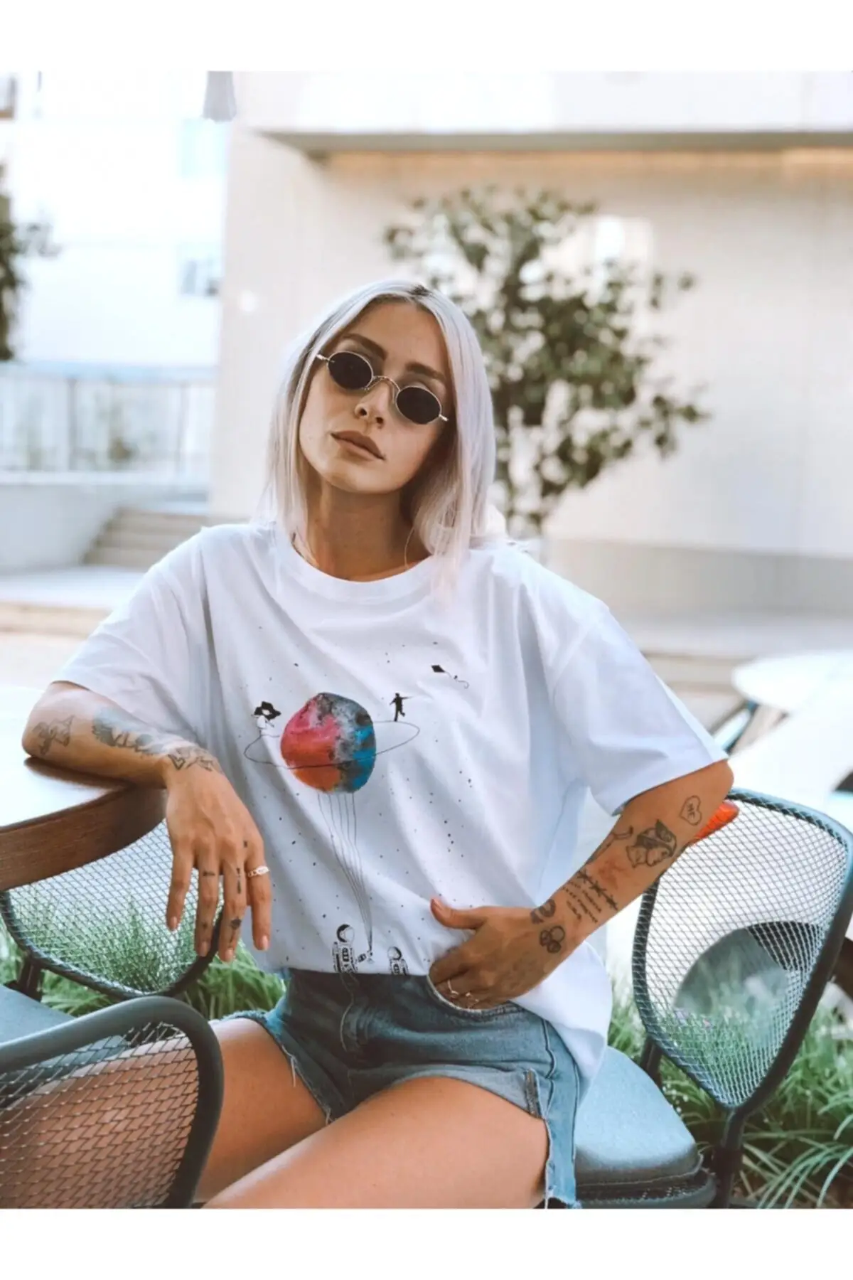 

Women's White Saturn Printed T-Shirt Casual Fashion Items Street Sports Style Wear Spring Summer Dresses