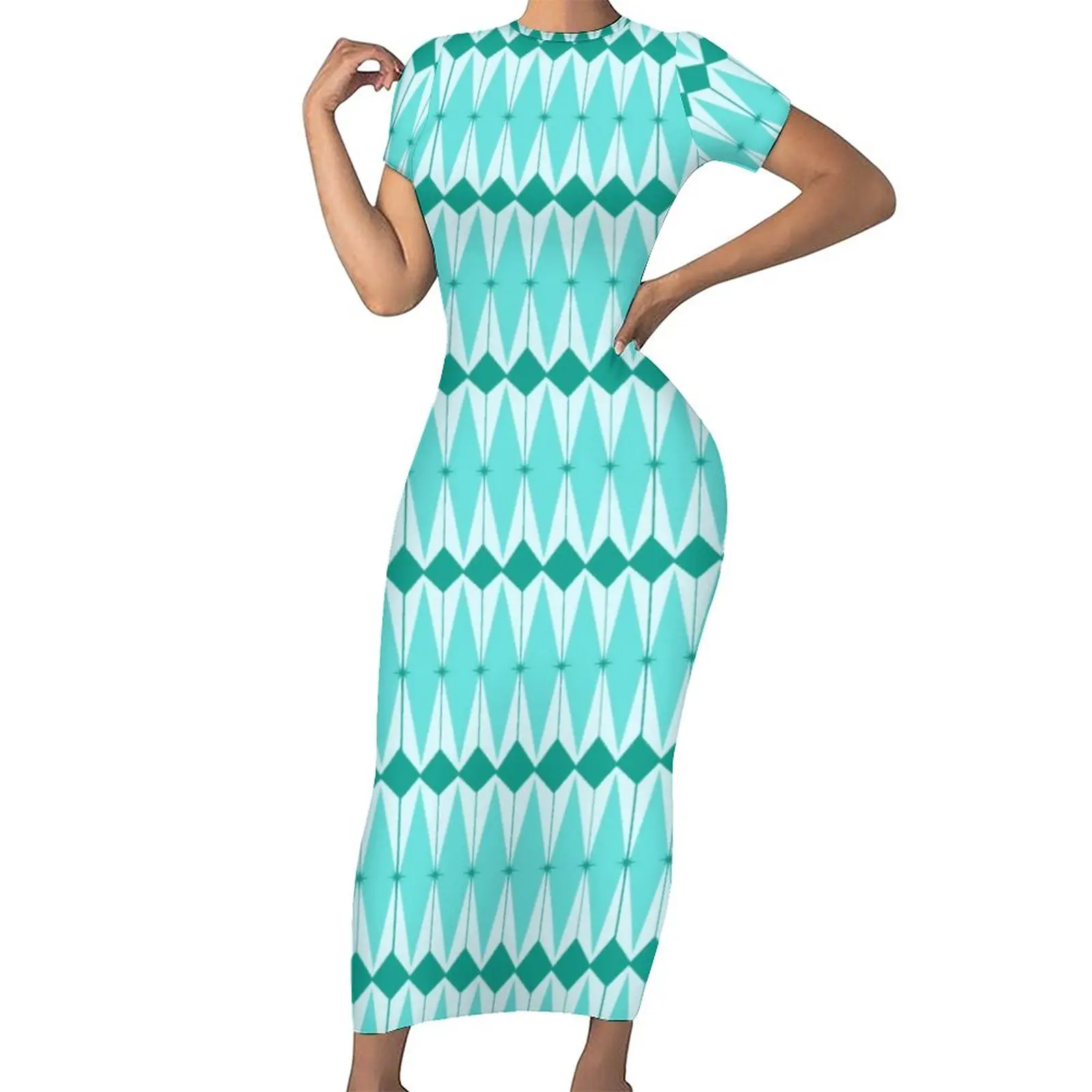 

Платье-миди с коротким рукавом и геометрическим рисунком, большие размеры