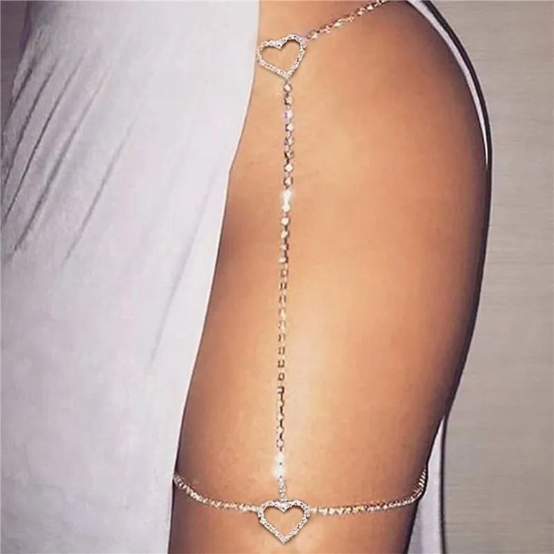

Sexy Rhinestone Heart Leg Thigh Chain Jewelry for Women Shining Crystal Thigh Waist Chain Harness Body Accessories