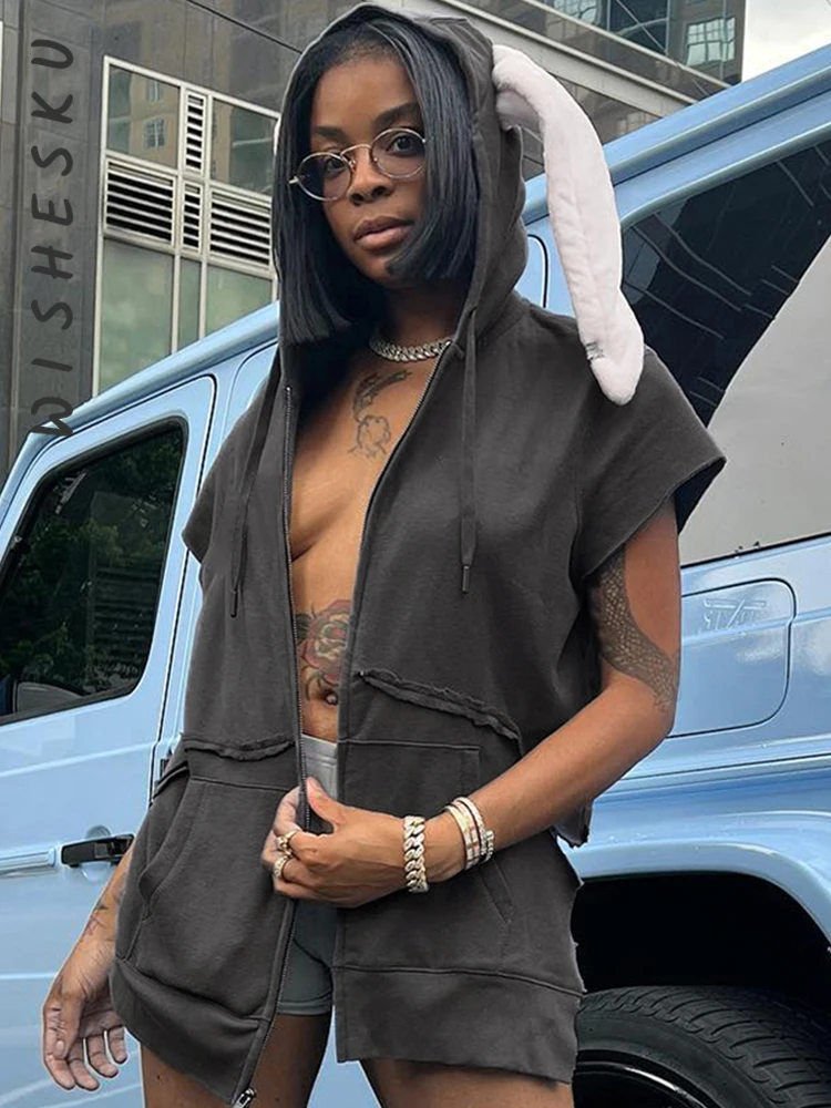 

Пикантные куртки с открытой спиной и капюшоном с надписью милый кролик куртки пальто женские свитшоты с коротким рукавом 2022 весна осень Хар...