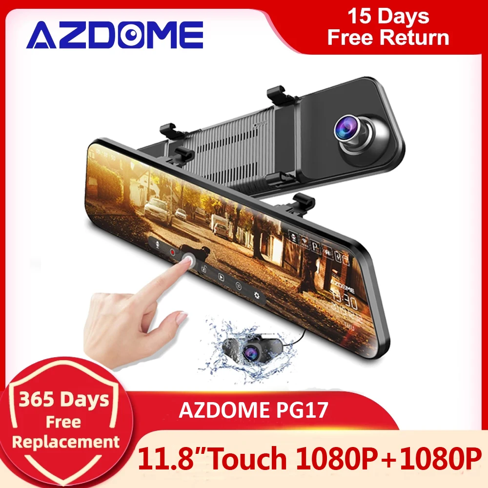 AZDOME PG17 Автомобильный видеорегистратор зеркало GPS 1080P Две камеры 11 8 дюймов