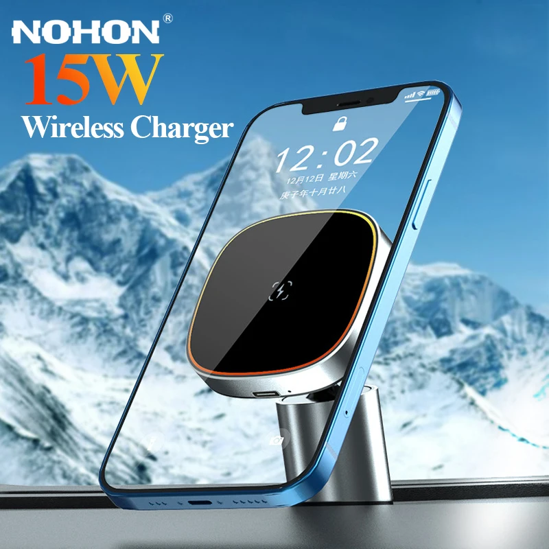 

NOHON 15W Magnetic Wireless Charger Car Holder for iPhone 13 12 Pro Max Mini Universal Car Air Vent Dashboard Mount Stand