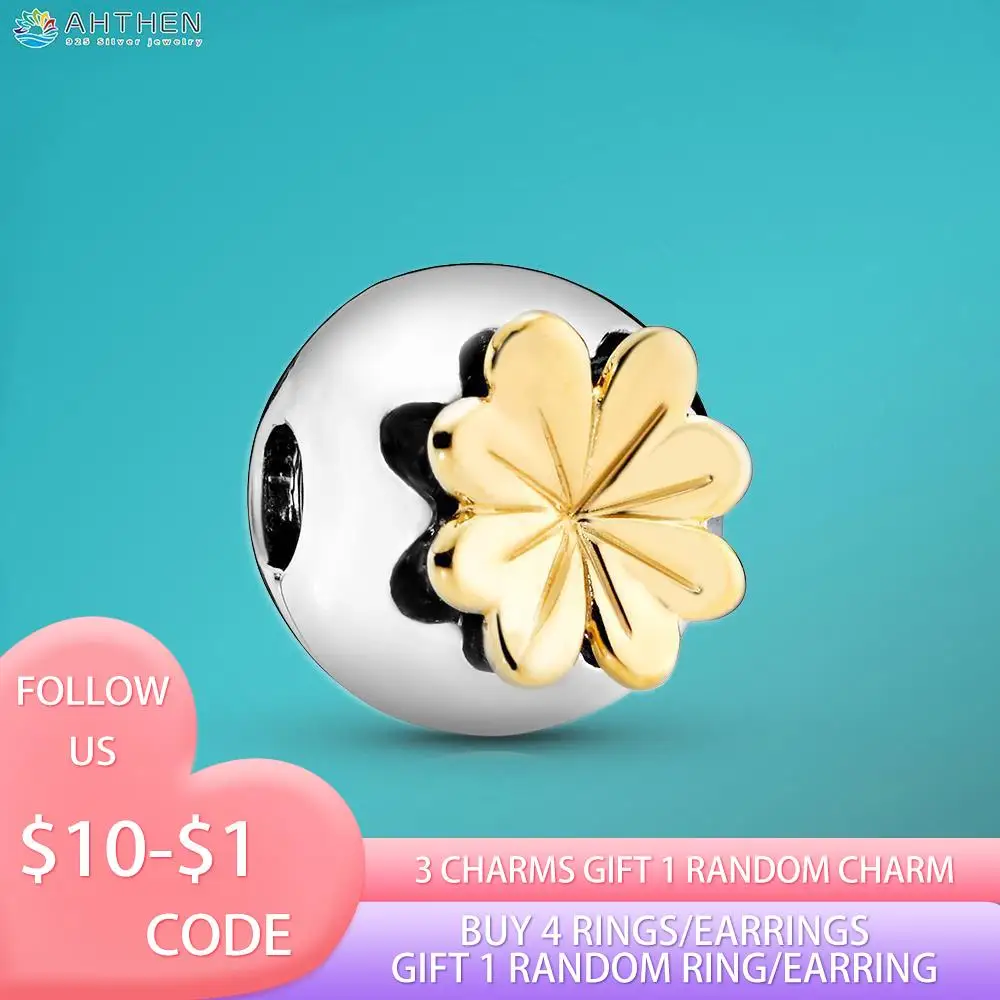 

Ahthen 925 Sterling Silver Bead Shining Clover Clip Charms fit Original Pandora Bracelets for Women Jewelry Making Birthday Gift