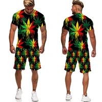 3d plant poisonous weed printed mens t shirts shors set male sportswear tracksuit short sleeve men clothing suit large size