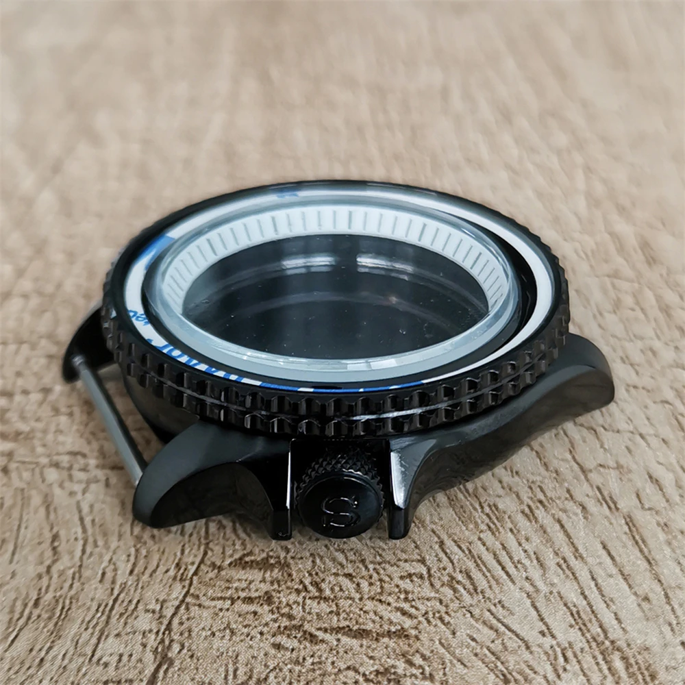 Black Watch Case PVD 41.5mm 316L Stainless Steel Case Black/White Inner Shadow Watch Case for NH35 NH36 Movement SKX007