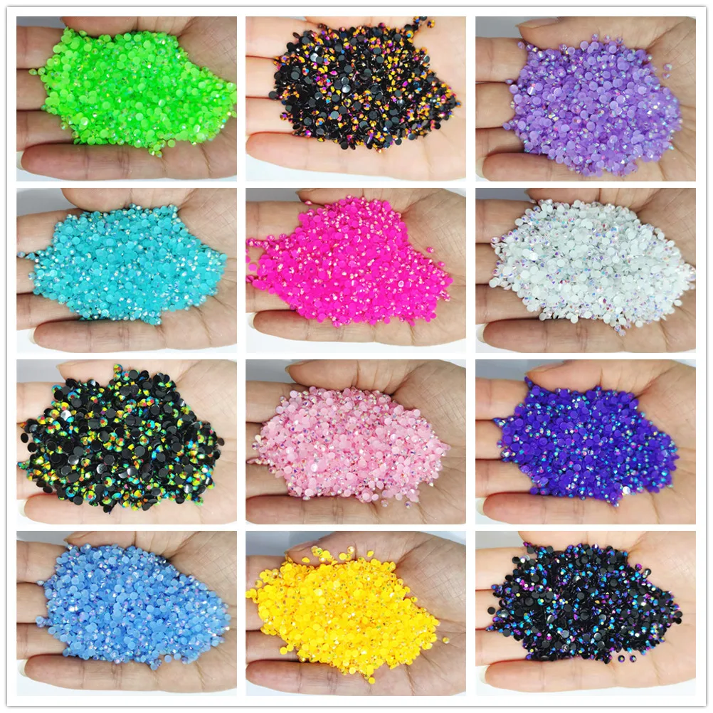 

1440pcs Jelly Color AB Color 2mm,3mm,4mm, Facets FlatBack Resin Rhinestone Nail Art Garment Decoration Stones