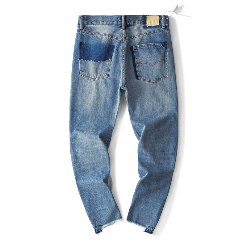 DEPTHigh Quality Mens Jeans  DEP Vintage Handmade Remade JeansGll Stitching Washed and Worn Men Straight Jeans
