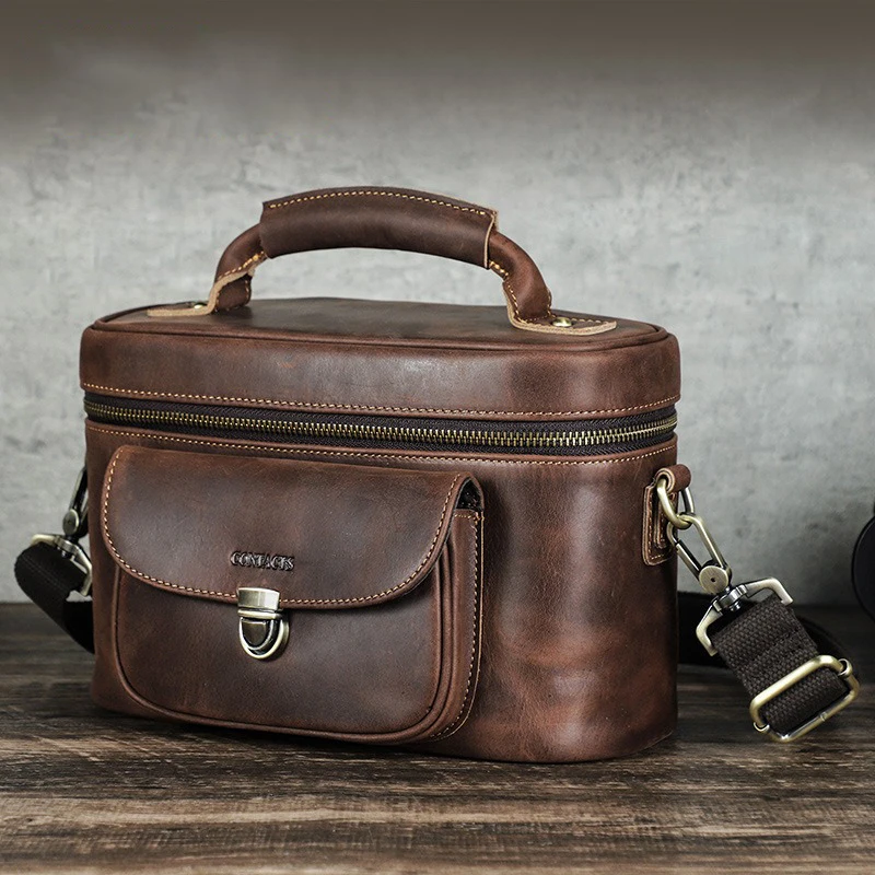 Кожаная сумка для камеры Темное Небо Ретро сумасшедшая лошадь воловья кожа