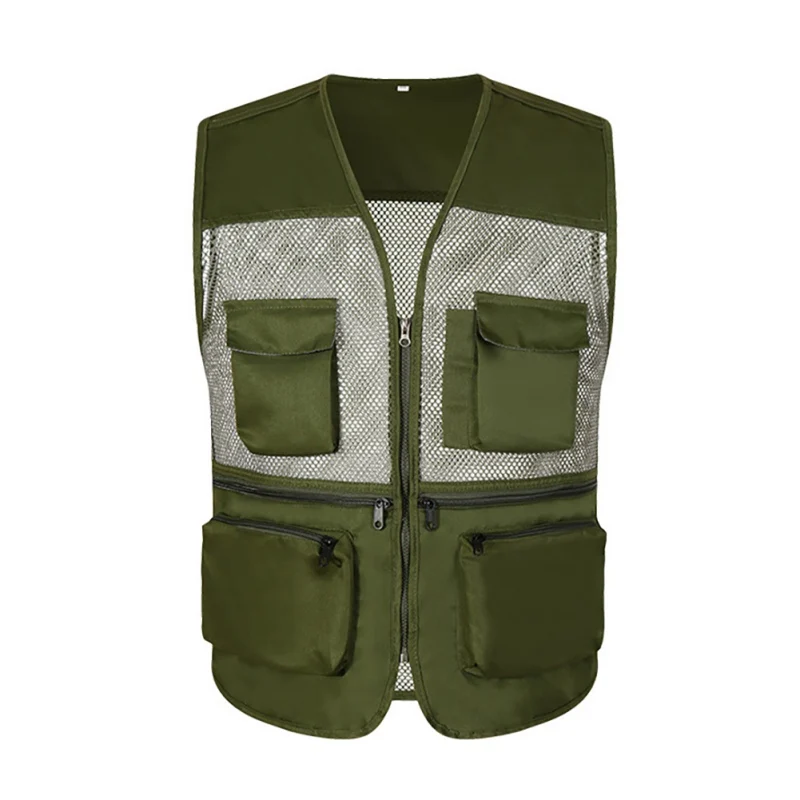 Outdoor Fishing Vests Quick Dry Breathable Multi Pocket Mesh Jackets Hiking Vest Army green fish Vest