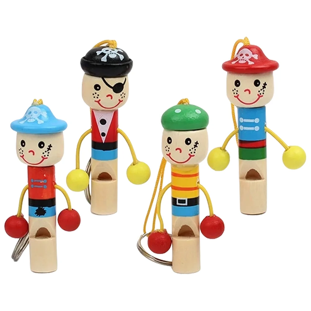 

4 Pcs Whistle Pirate Ship Toy Musical Toys Cartoon Whistles Key Chain Train Kids Keychains Wooden Children Playthings Baby