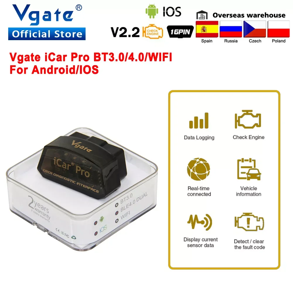 

Автомобильный диагностический сканер Vgate iCar Pro elm327 OBD 2 OBD2, Wi-Fi, Bluetooth, совместимый инструмент для автосканирования 4,0 ODB2 PK ELM 327 в 1 5