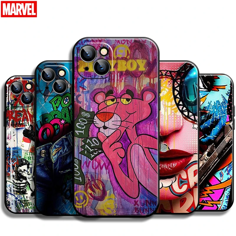 

Street Graffiti Oil Painting For Apple iPhone 13 12 11 Pro Mini X XR XS Max SE 5 6 6S 7 8 Plus Phone Case Black Back Carcasa