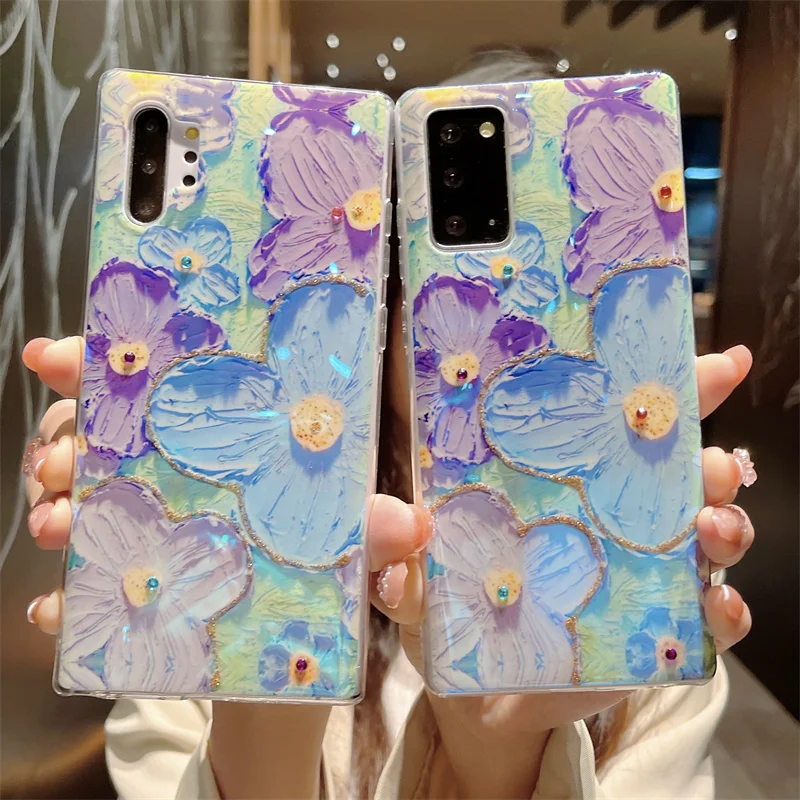 

Case For Samsung S22 Ultra Plus S21 S20 FE Blu-ray Luxury Soft Silicone Flowers Phone Cover for Galaxy A52 A52S A32 A22 A23 A42