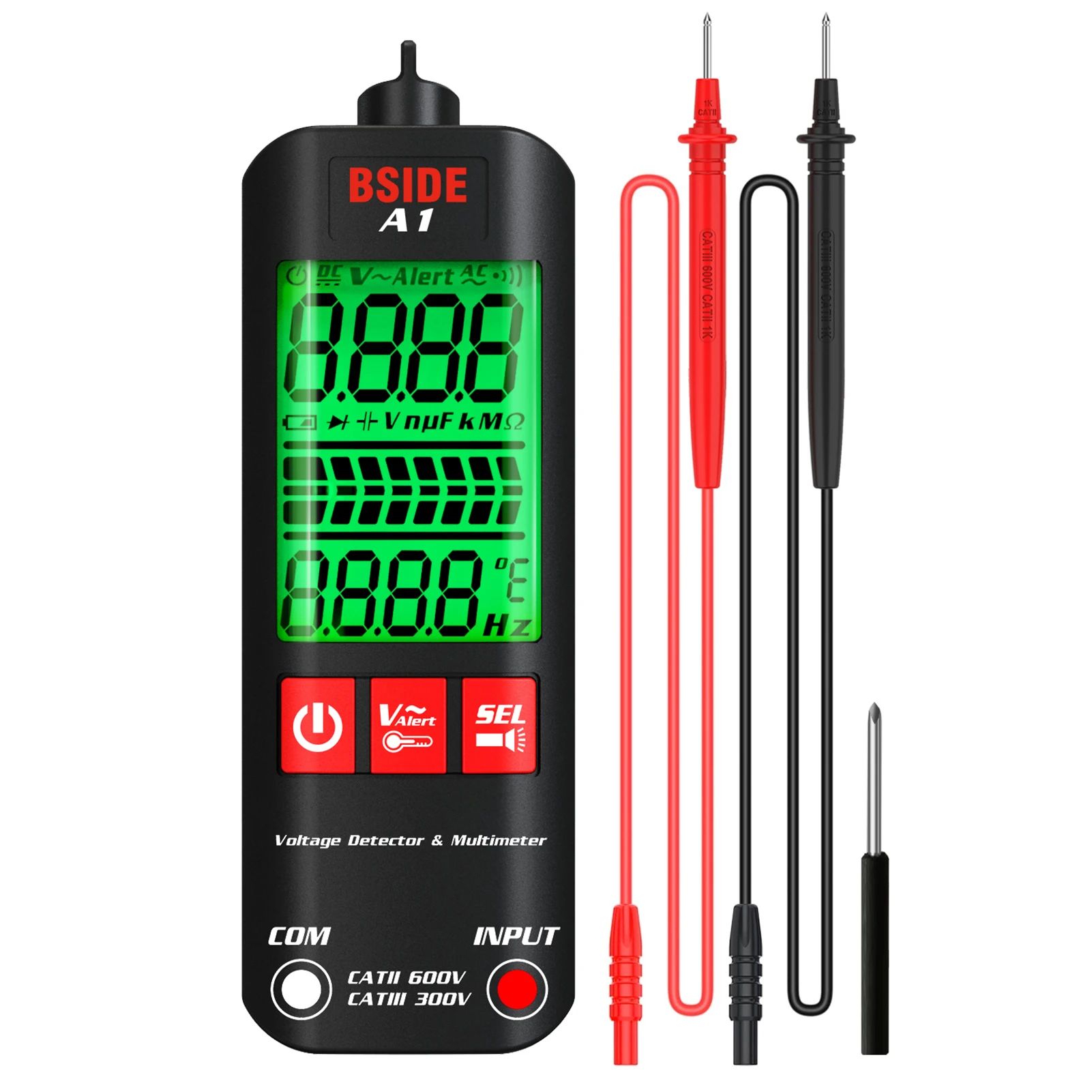

BSIDE A1 Mini Multimeter LCD Digital Tester Voltage Detector 2000 Counts DC/AC Voltage Frequency Resistance True RMS Meter