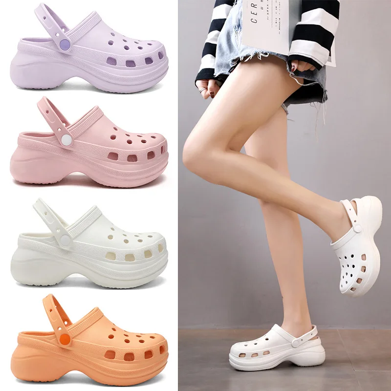 New type of thick soled sandals in the summer of 2023, high-heeled holed shoes, integrated insoleless sandals and slippers