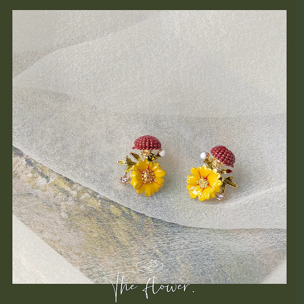 

Enamel Drop Glaze Painted Flower Earrings 925 Silver Needle Plated 14K Vintage Studs For Women's Fashion Jewelry Accessories