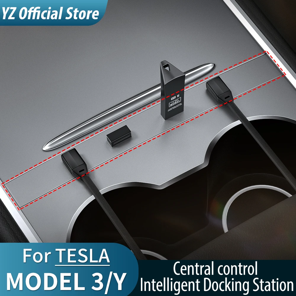 YZ Intelligent Docking Station For Tesla 27W Quick Charger USB Shunt Hub For Model 3 2021 2022 Model Y Central Control Splitter