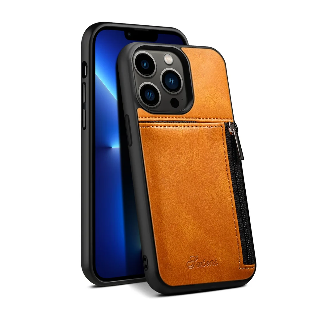 

Luxury Zipper Bag Leather Case for iPhone 12/12 Pro/13/13 Pro/13 Pro Max Shockproof Anti Scratch Storage Protective Funda Cover