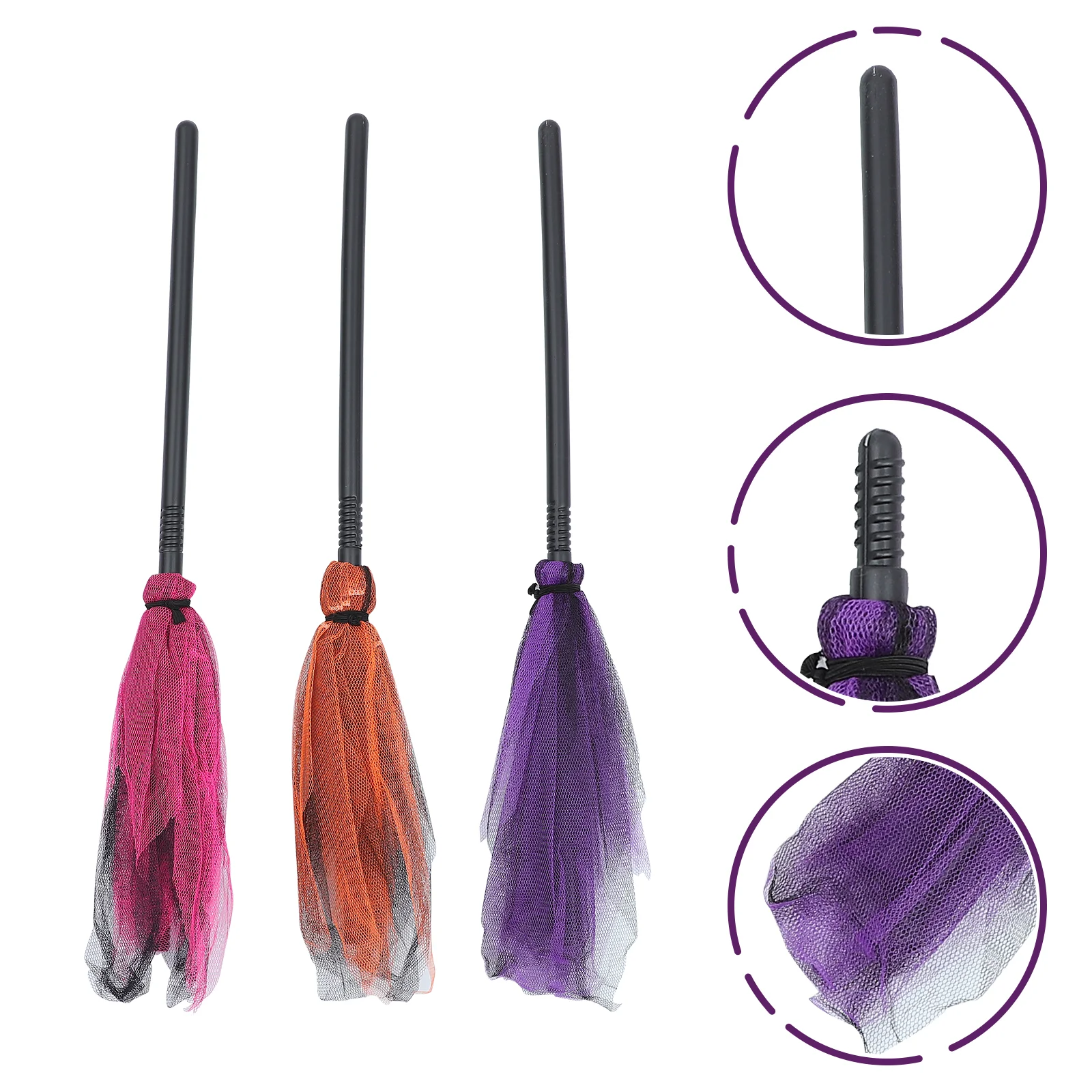 

3PCS Flying Broomstick Chic Mesh Witch Broom Props for Party