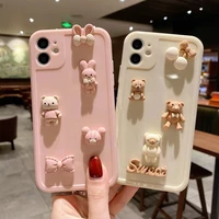 for iphone 7 8 xs xr 11 12 13 pro max mini 3d cartoon bear soft tpu protective cute pink sweet girly phone case cover shell