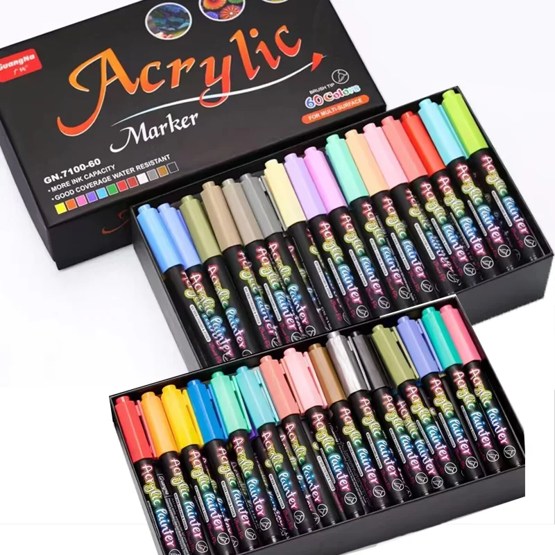 12-60 Color Acrylic Marker Pen Diy Graffiti Paint Morandi Soft Brush Sketching Drawing on Rock Wood Metal Canvas Paper Glass