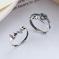 s925 sterling silver womens heart ring korean version love english crown knot shape inlaid pink stone open finger ring jewelry