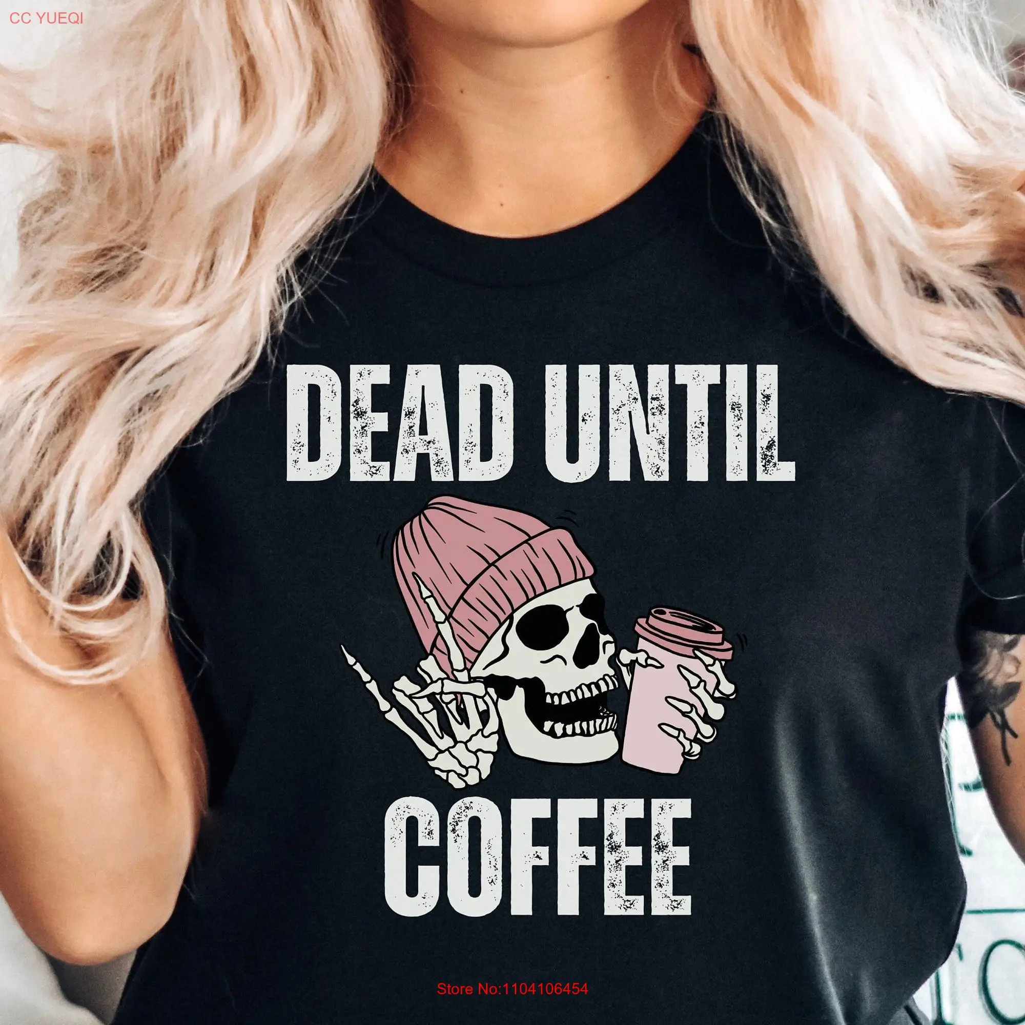 Футболка с длинным или коротким рукавом и принтом кофейного скелета