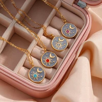 new ins stainless steel gold plated sun moon necklace for women vintage starry sky universe pendant necklaces fashion jewelry