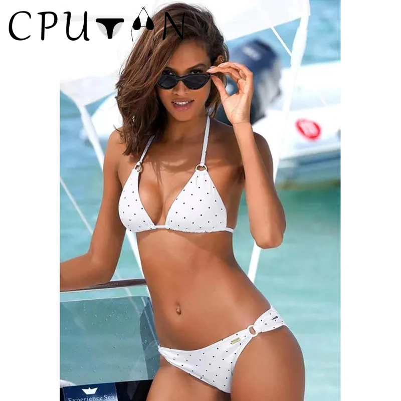 

CPUTAN 2023 New Halter Push Up Bikinis Set Women Swimwear Vintage Retro Dots Bikini Swimsuit Sexy Brazilian Beach Bathing Suit