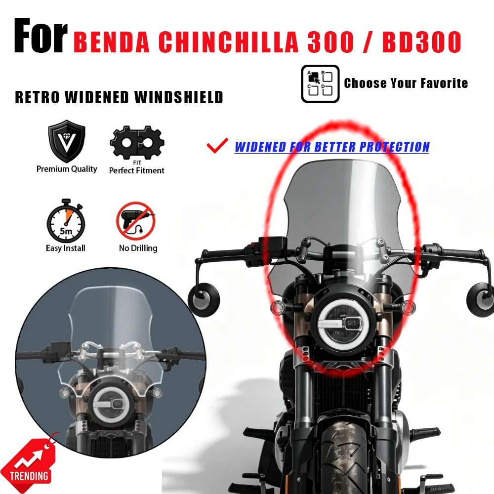 Фото Ветровое стекло для мотоцикла Benda Chinchilla 300 BD300, ретро-дефлектор, расширенный, аксессуары для мотоциклов, парабризас №1