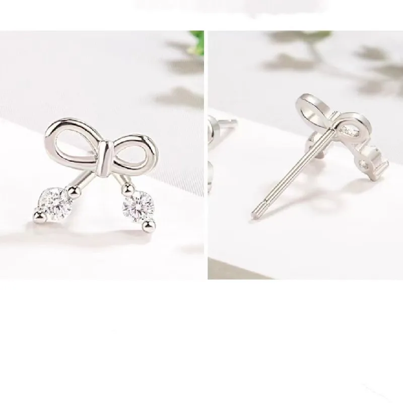

Wholesale 5 Classic Cute Mini Bow Zirconia Stud Earrings Temperament Ladies Girl Simple Fashion Crystal Stud Earrings